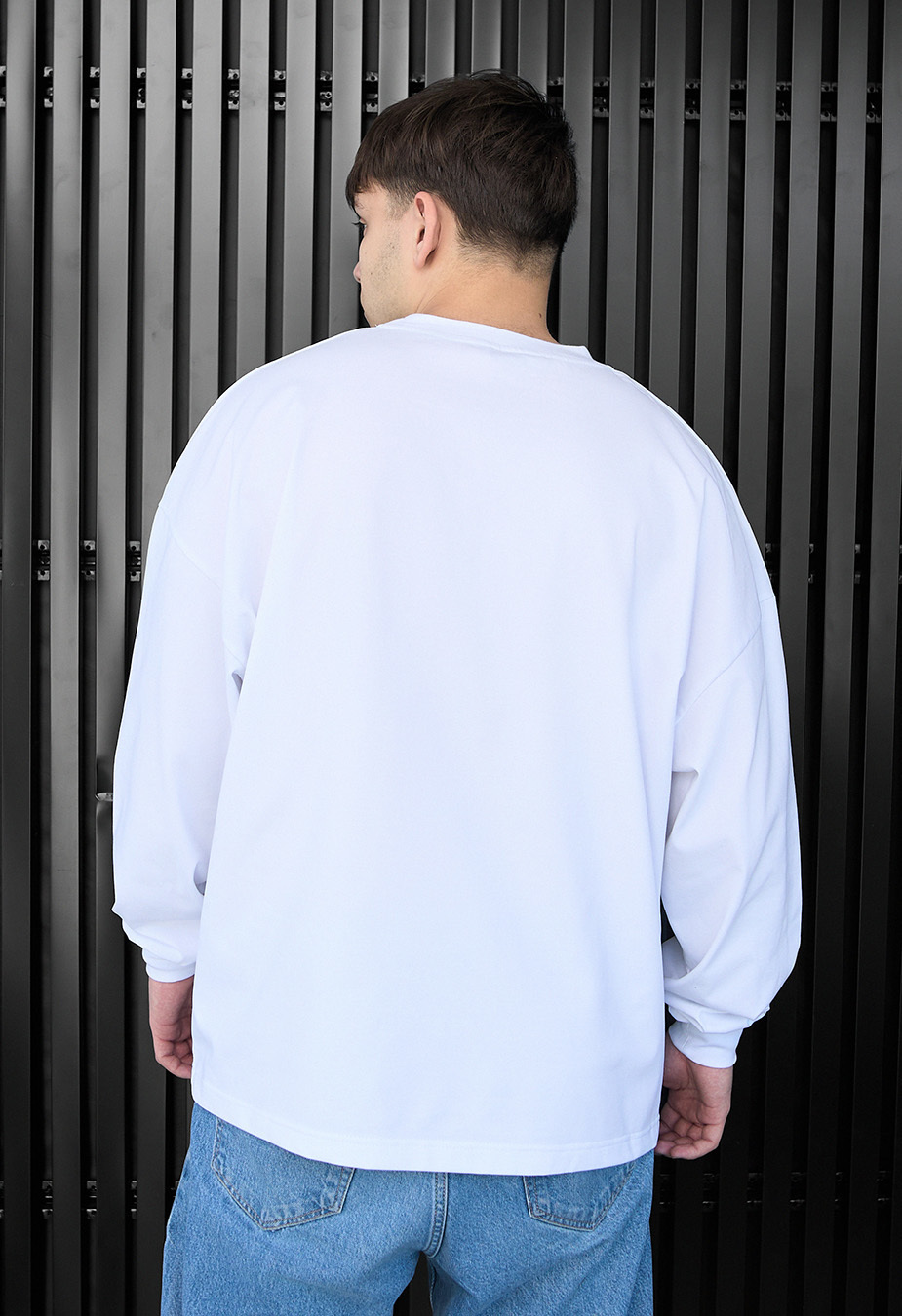 Лонгслів чоловічий Staff white 2 oversize білий оверсайз для