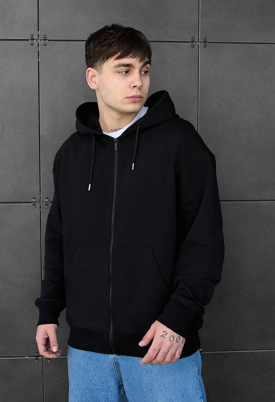 Худі чоловіче Staff black zip oversize чорне на блискавці для