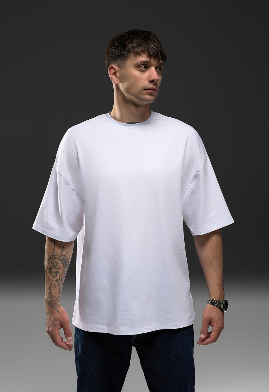 Футболка чоловіча Staff x Deep State Трембіта white oversize біла