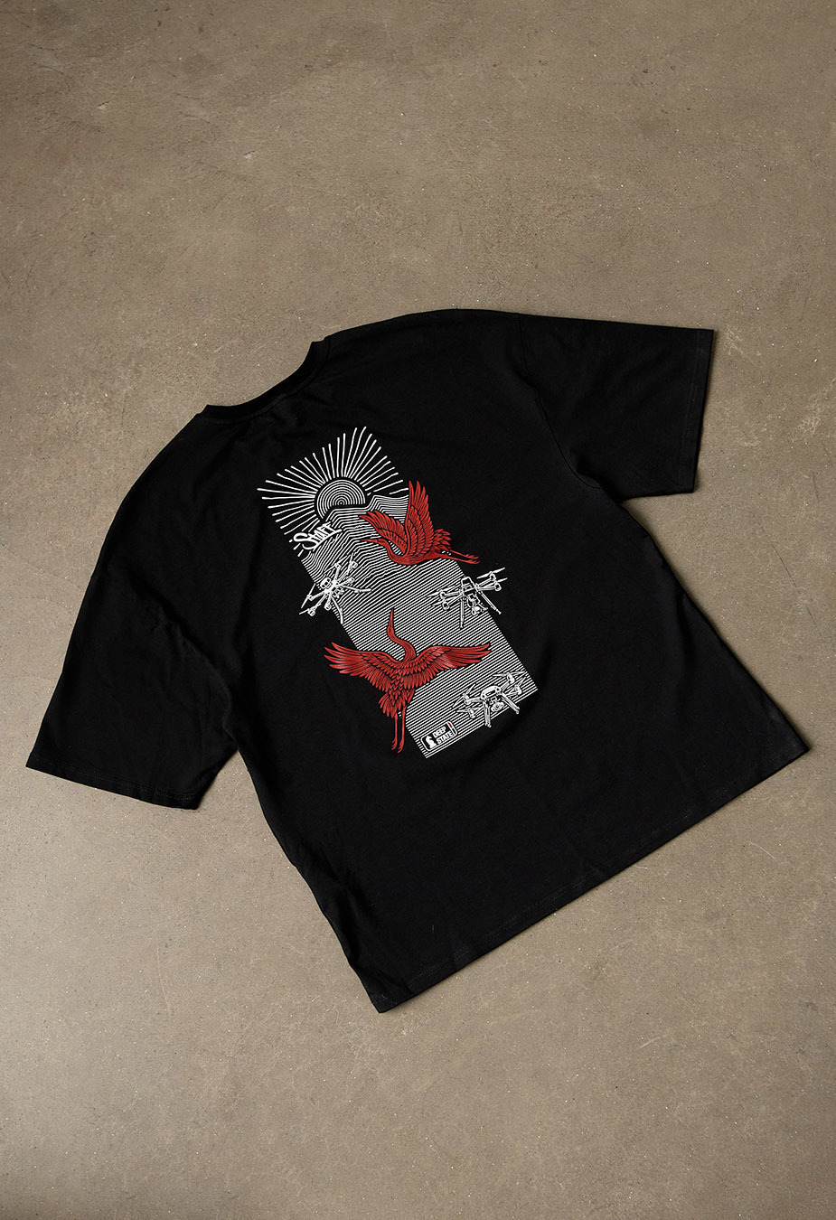 Футболка чоловіча Staff x Deep State Журавель black oversize чорна