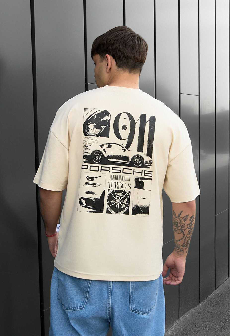 Футболка чоловіча Staff 911 oversize молочного кольору оверсайз