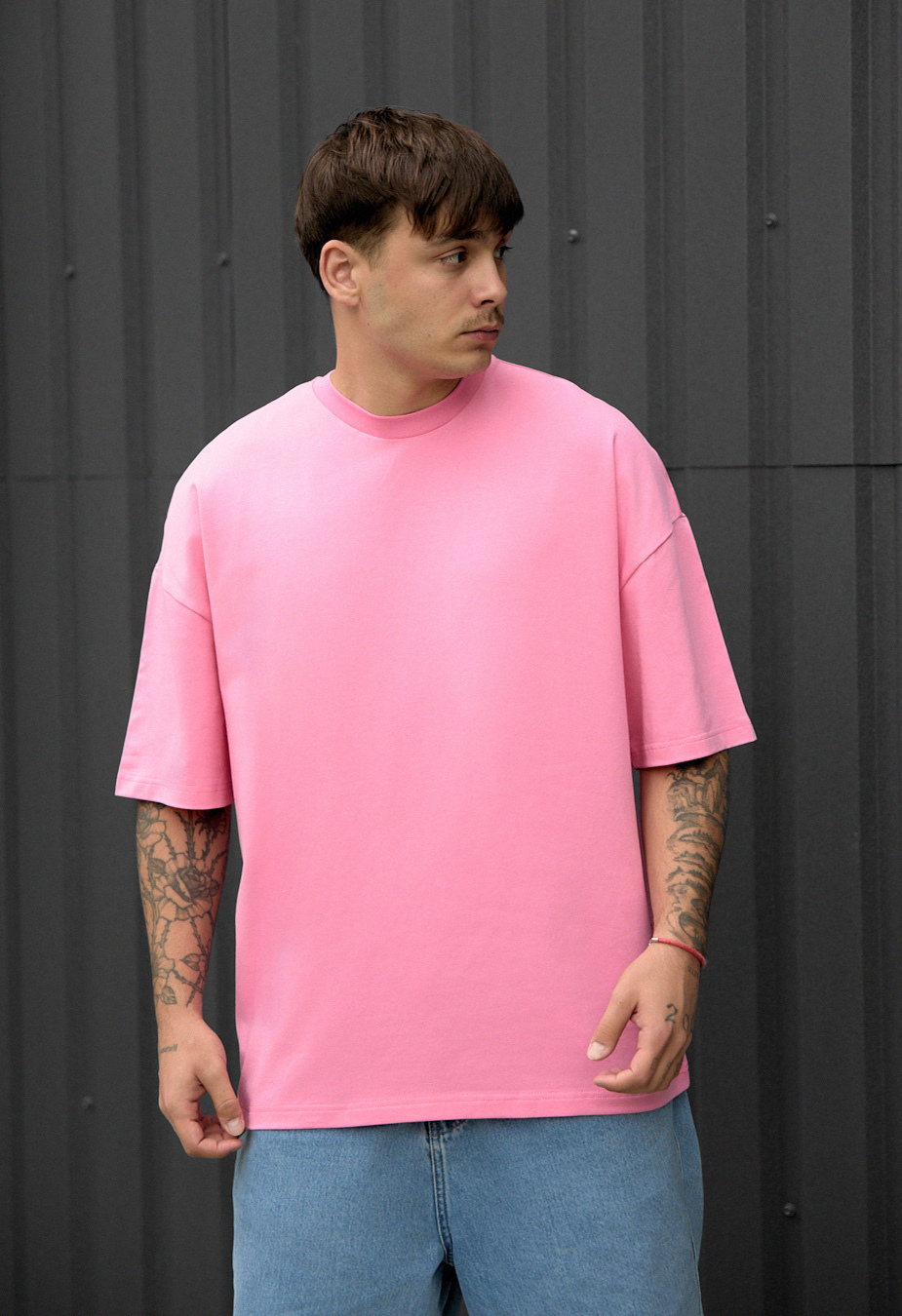 Футболка чоловіча Staff pink oversize рожева оверсайз молодіжна ціна