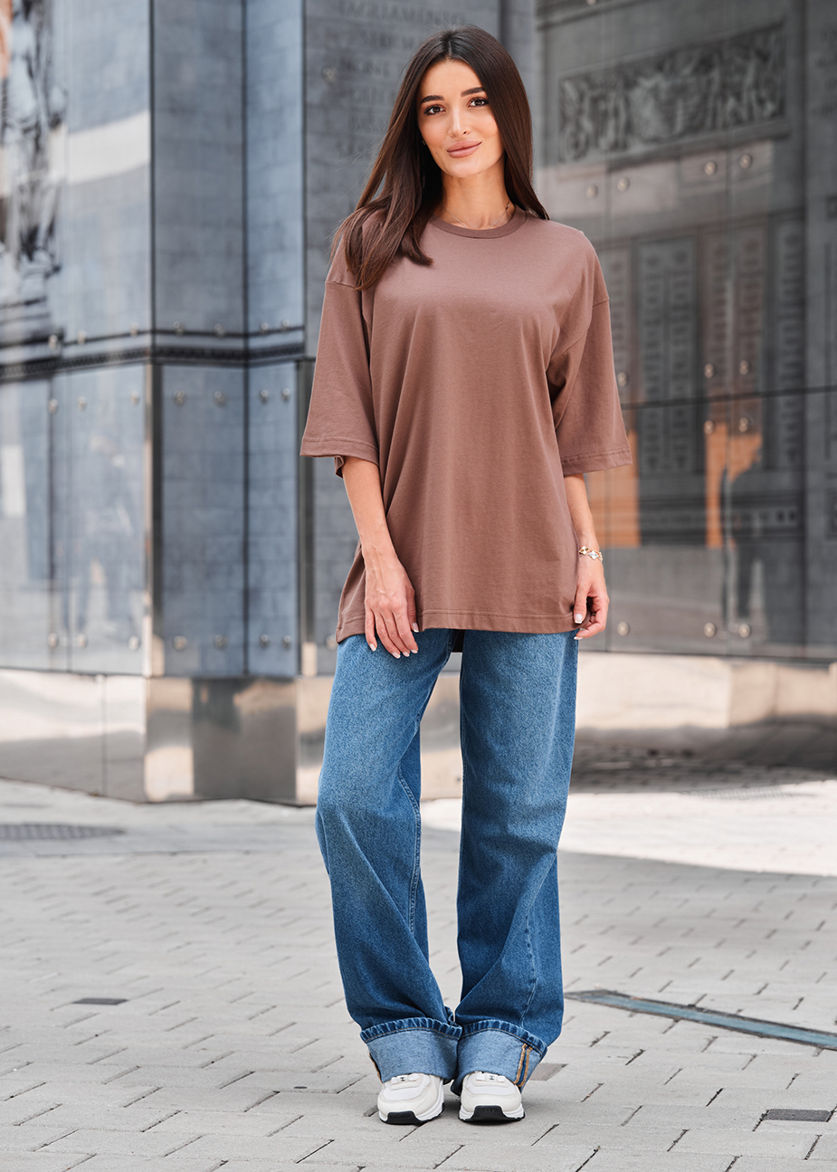 Футболка жіноча Staff ri brown oversize коричнева бавовняна для