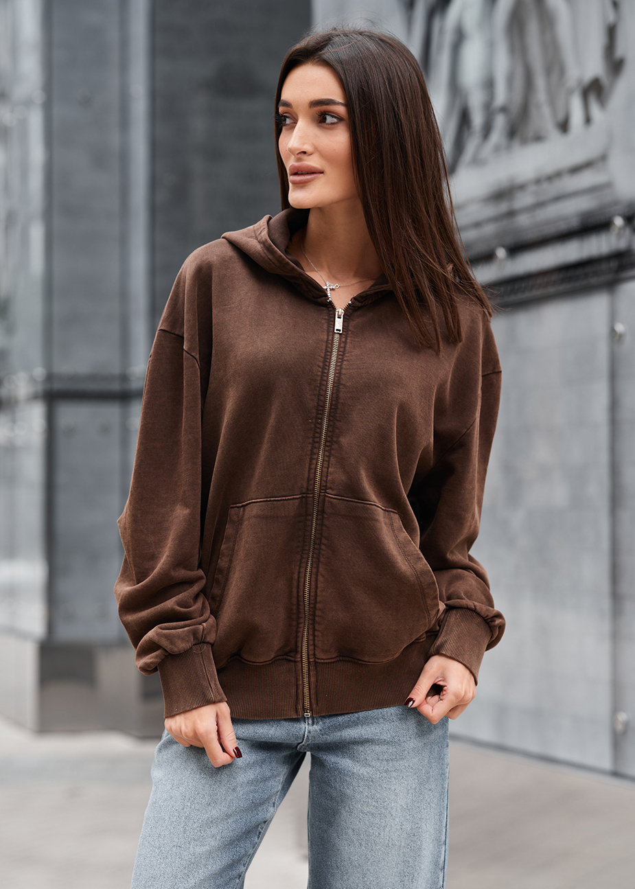 Толстовка жіноча Staff de brown oversize коричнева на блискавці