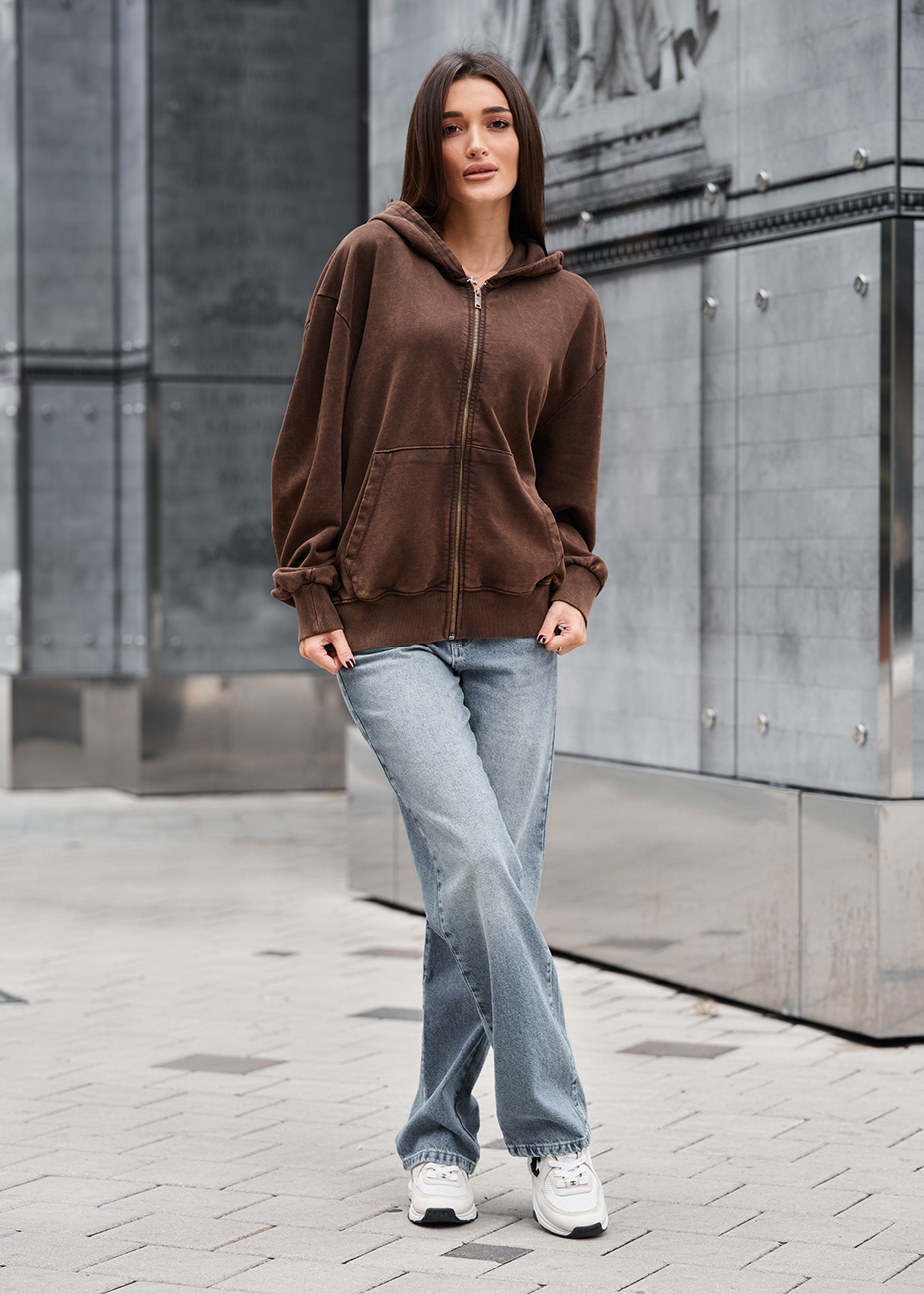 Толстовка жіноча Staff de brown oversize коричнева на блискавці