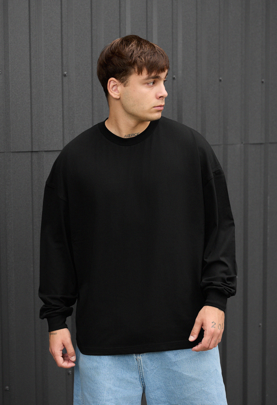 Лонгслів чоловічий Staff black 2 oversize чорний стильний