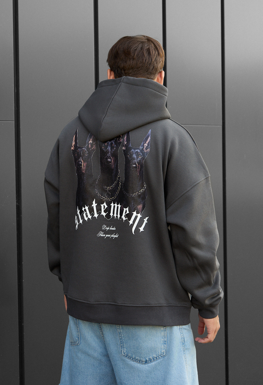 Худі чоловіче Staff statement oversize fleece сіре з принтом на