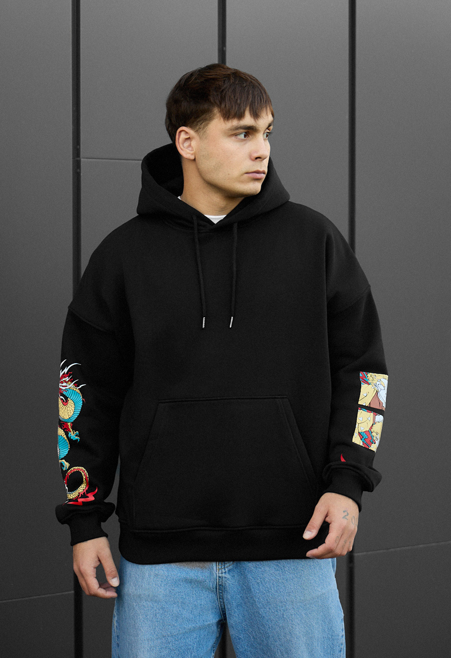Толстовка чоловіча Staff orient oversize fleece чорна з принтом