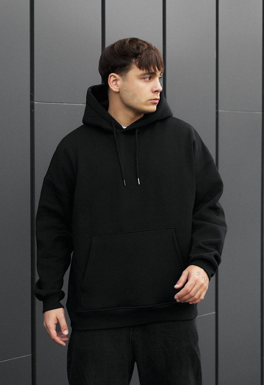 Худі чоловіче Staff evolution oversize fleece чорне стильне з