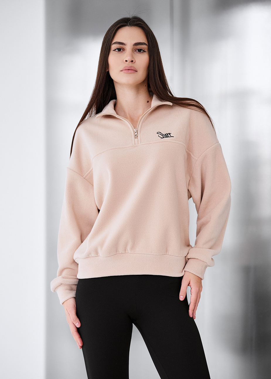 オ*カ様 G RAP!!BOMBSHELL/SIGNATURE SERIES Олімпійка жіноча Staff di beige logo oversize fleece бежева