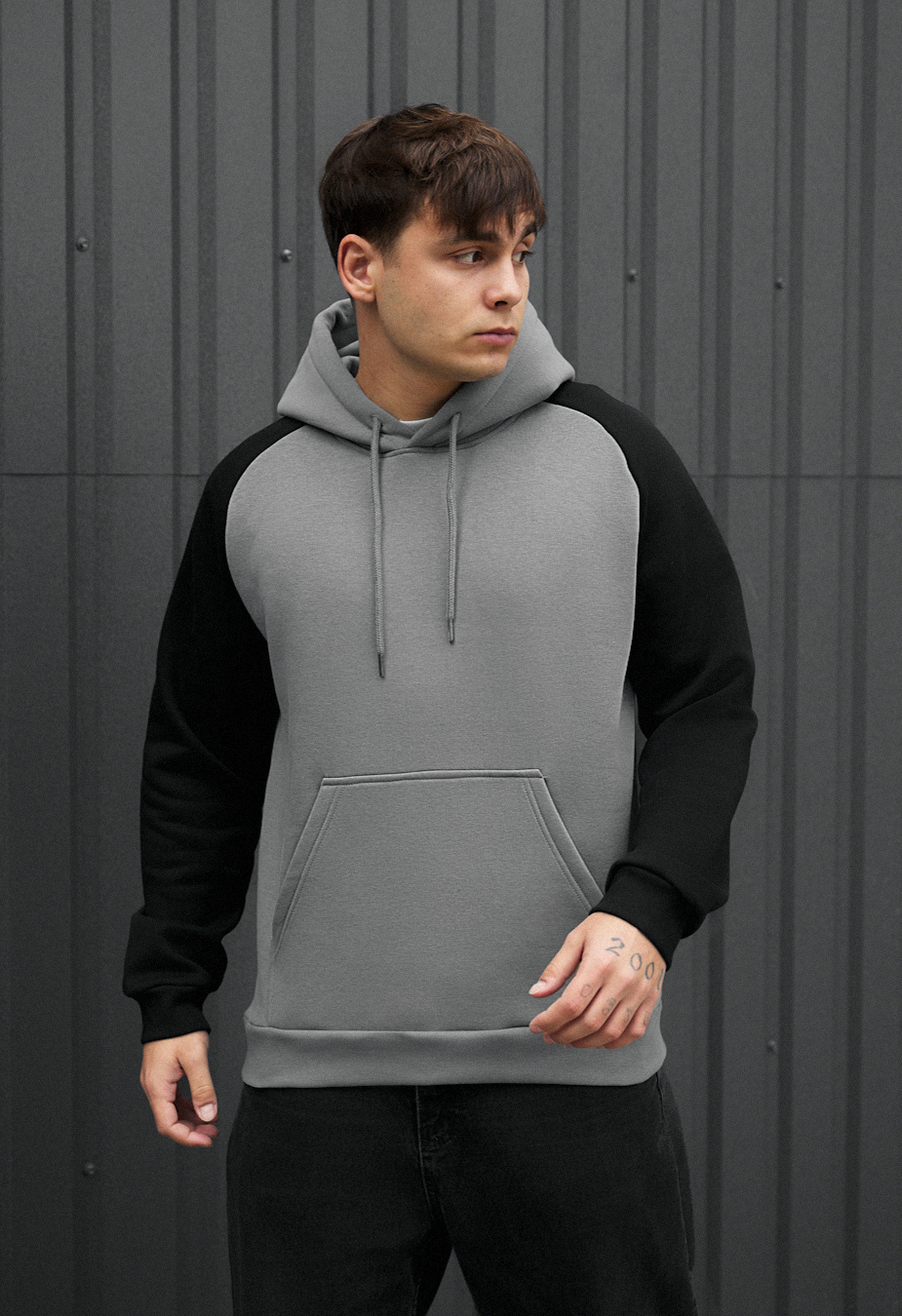 Толстовка чоловіча Staff gray & black oversize fleece сіро-чорна
