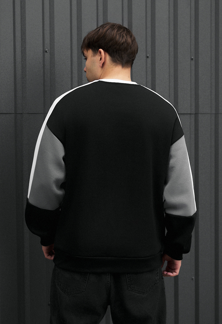 Світшот чоловічий Staff ba logo oversize fleece чорно-сіро-білий з