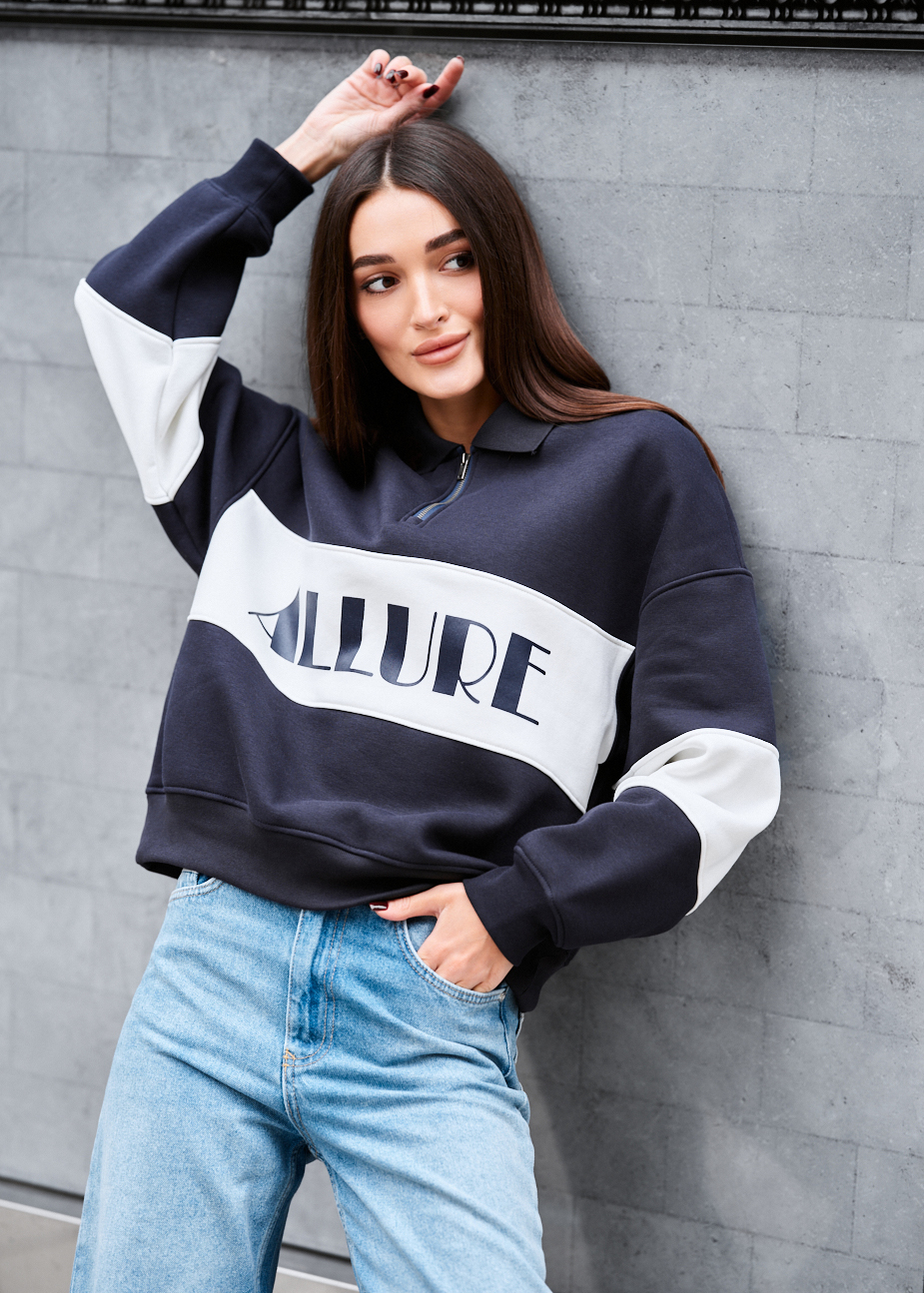 Олімпійка жіноча Staff mok navy & white oversize fleece темно-синя