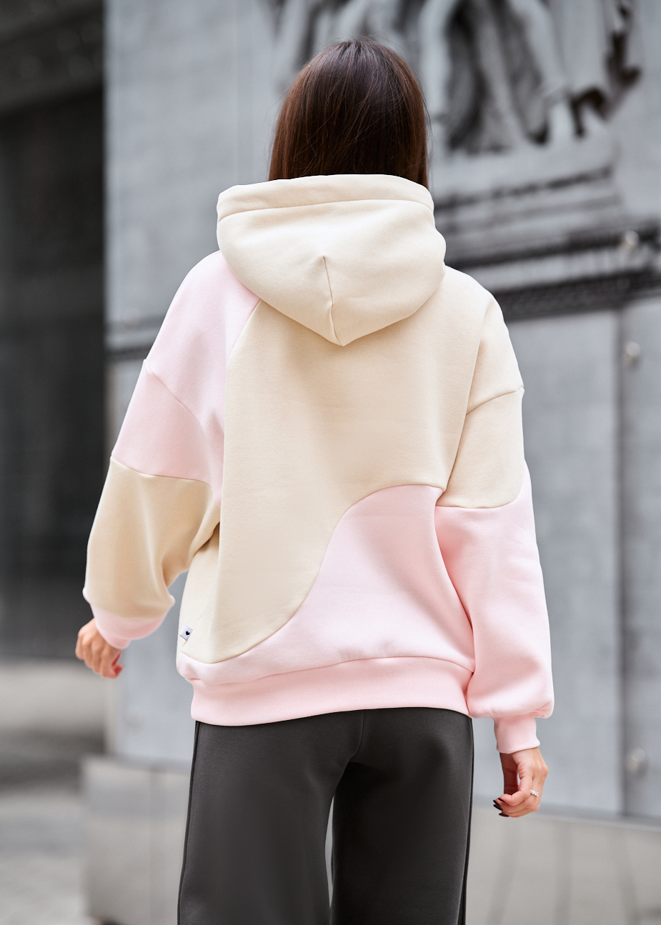 Худі жіноче Staff moi pink & beige oversize fleece рожево-бежеве