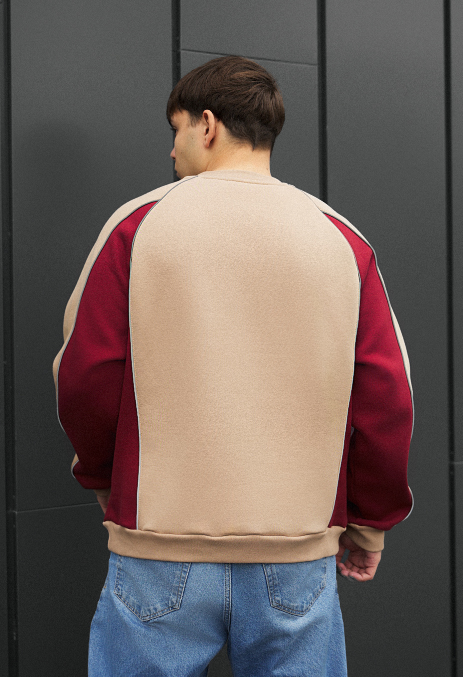 Світшот чоловічий Staff lur beige & bordo reflective oversize