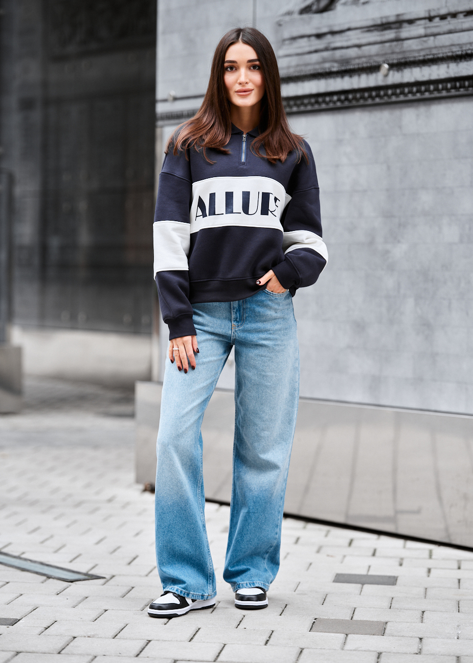 Олімпійка жіноча Staff mok navy & white oversize fleece темно-синя