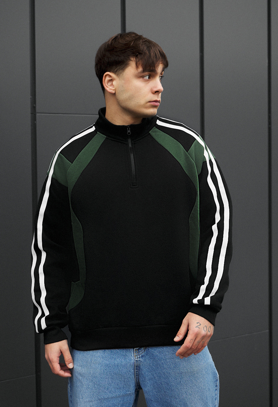 Олімпійка чоловіча Staff ha oversize fleece чорно-зелена