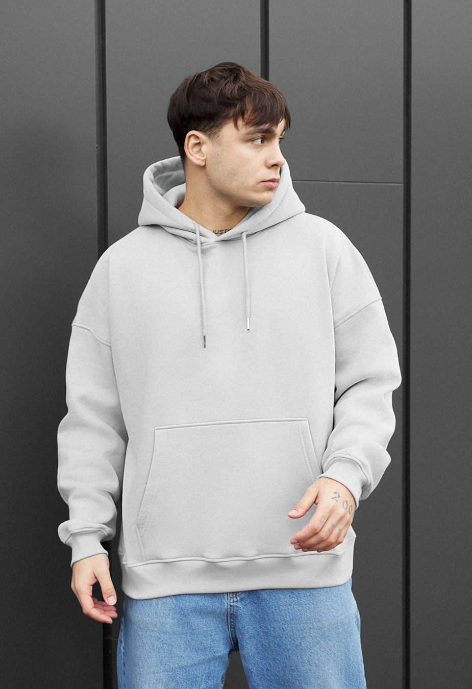 Чоловіче худі Staff freedom oversize fleece світло-сіре оверсайз з