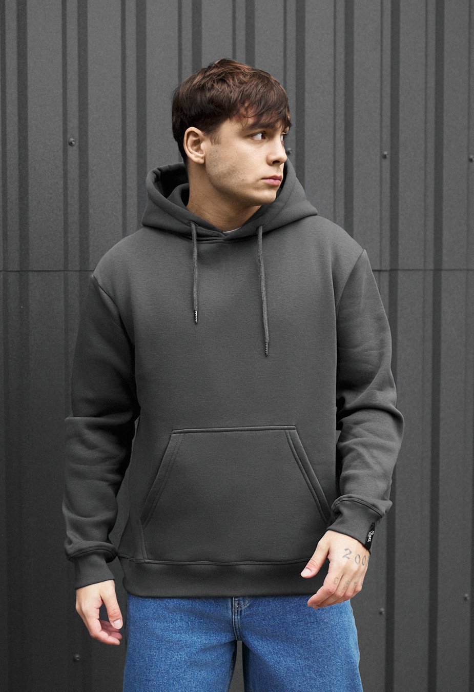 Худі чоловіче Staff dark gray basic fleece темно-сіре базове тепле