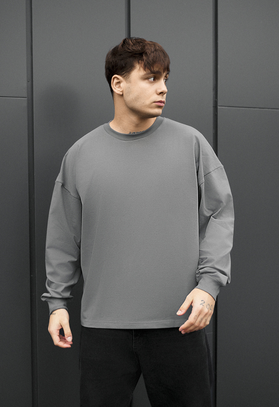 Лонгслів чоловічий Staff la gray oversize сірий для підлітка