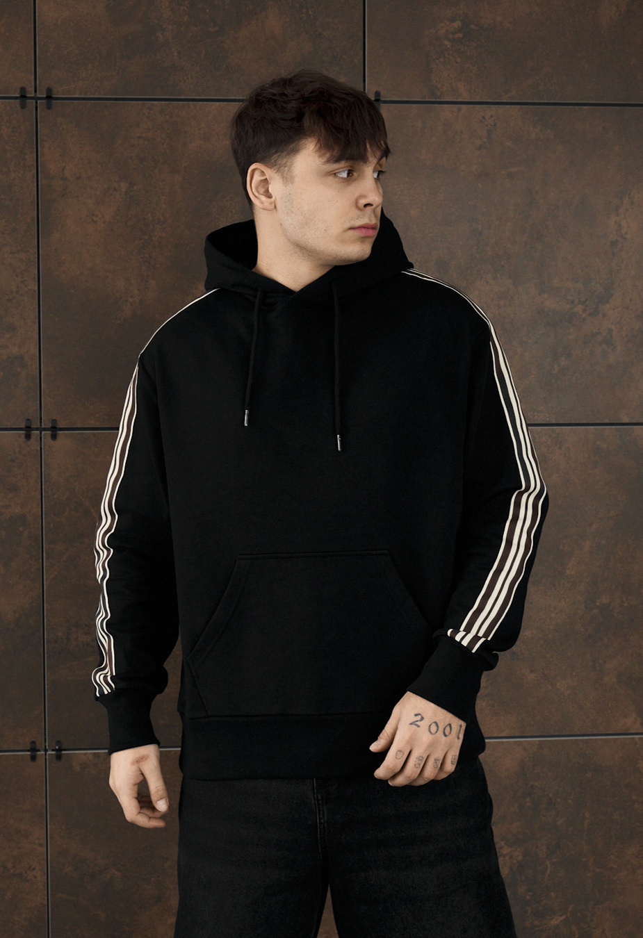 イヤフォゥン Толстовка чоловіча Staff black lines oversize чорна бавовняна