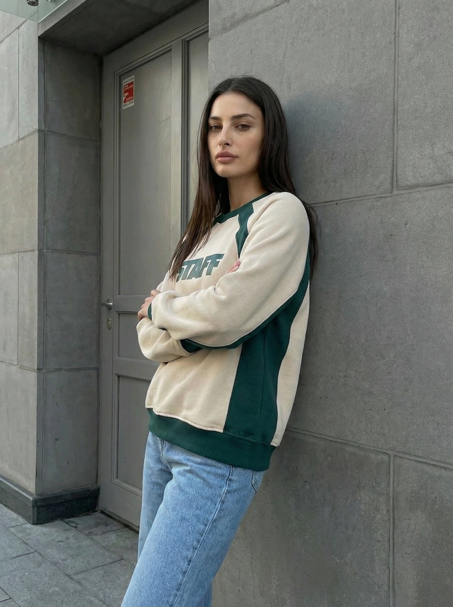 Світшот жіночий Staff ost milk & green oversize fleece молочного