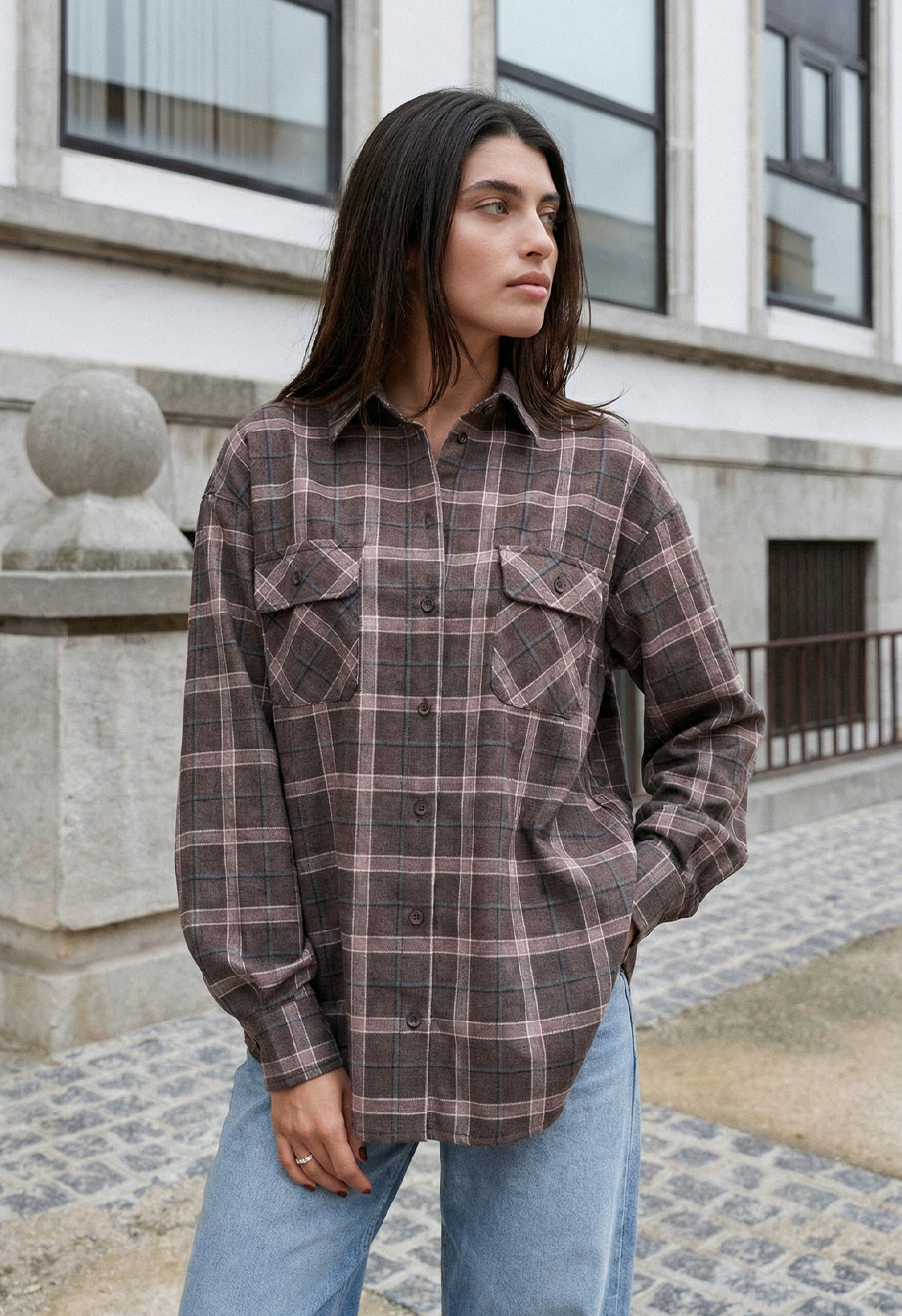 Сорочка жіноча Staff mir dark brown oversize темно-коричнева