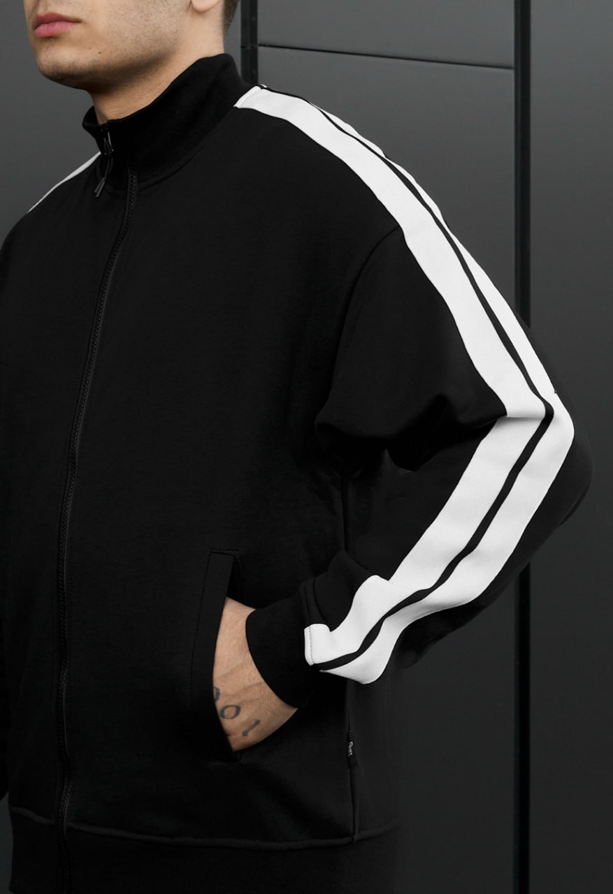 Олімпійка чоловіча Staff lok zip black oversize чорна бавовняна на