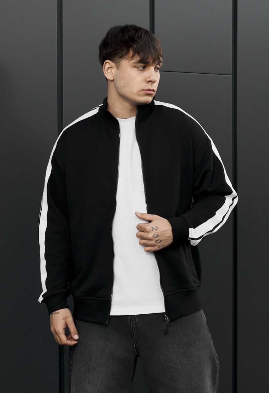 Олімпійка чоловіча Staff lok zip black oversize чорна бавовняна на