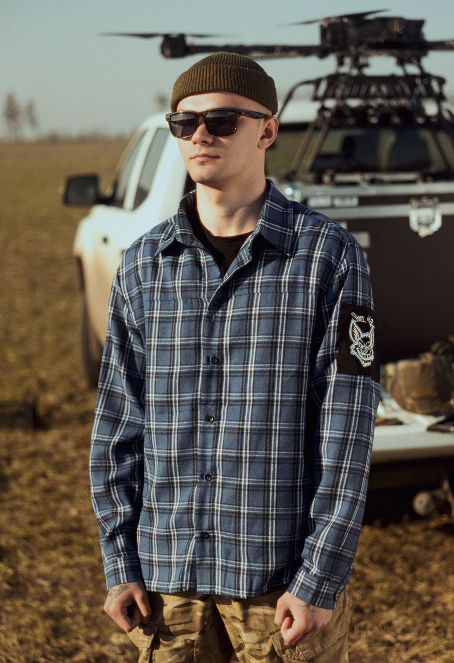 Сорочка унісекс Staff x K2 klitka blue синя в клітинку з надписом