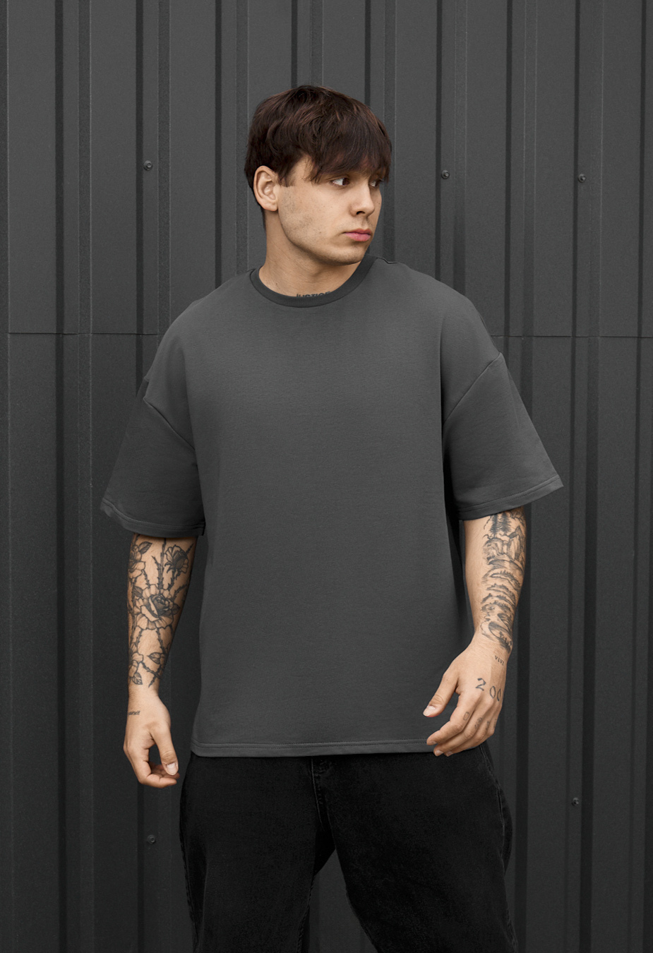 Футболка чоловіча Staff dark gray oversize premium темно-сіра