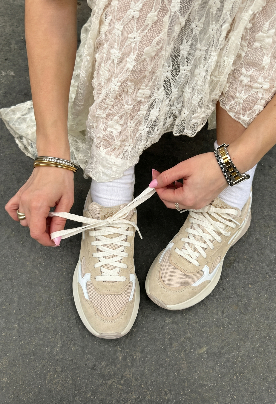 Кросівки жіночі Staff beige бежеві сітка з логотипом брендові